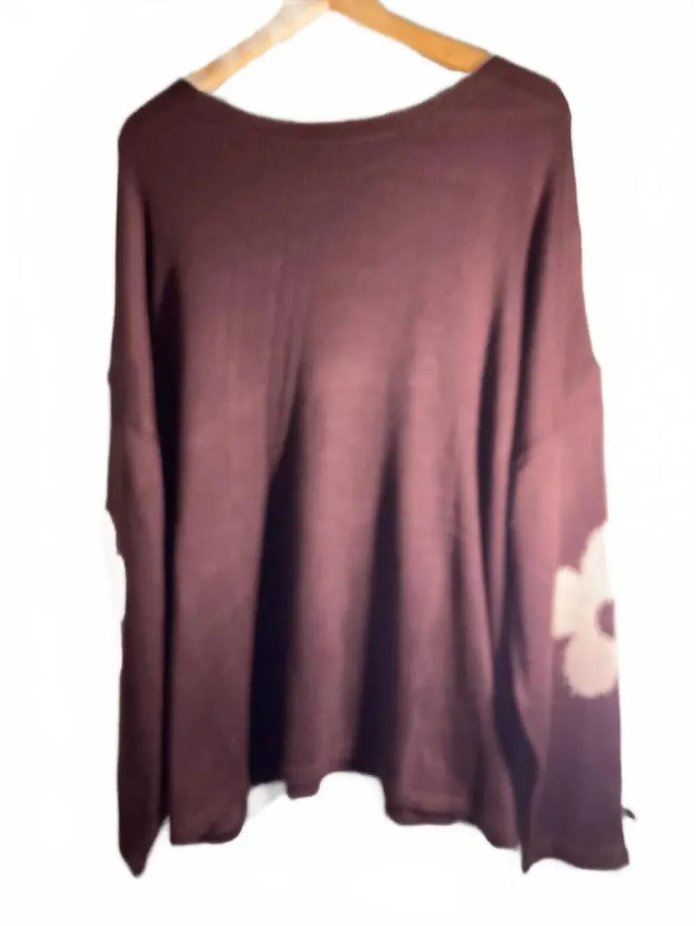 Lightweight Brown Open Knit Sweater with Tan Flower Design 3X Oversized